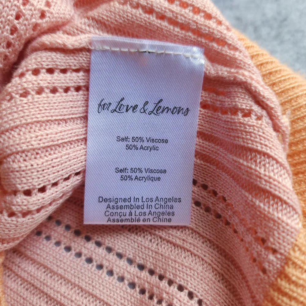 For Love & Lemons Phoebe Pointelle Cropped Cardigan in Apricot - Picture 5 of 9
